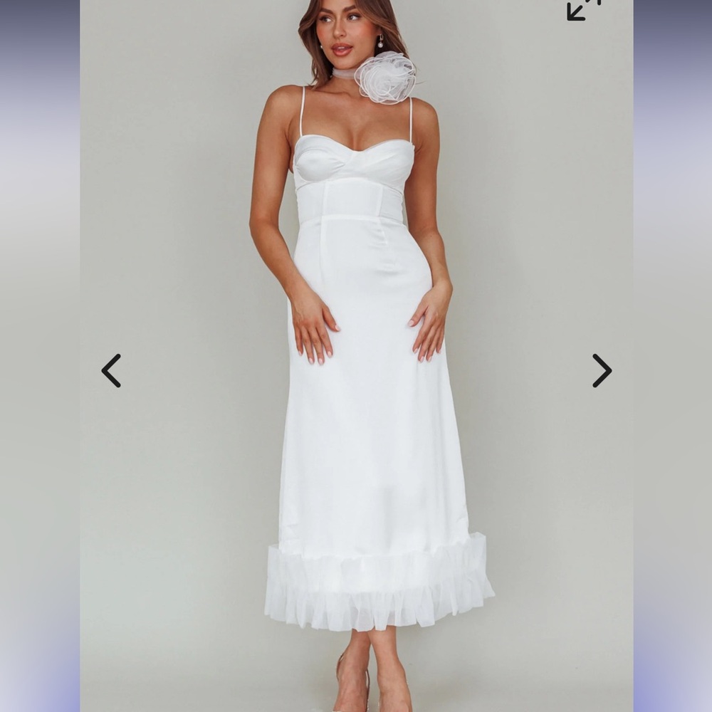 NWT Angel Biba Buona Sera Hem Decoration Midi Dress White
